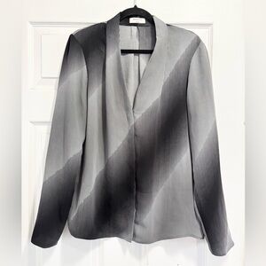 Aritzia Babaton Black Gray Akira Power Blouse Striped Button Up Top Size Large